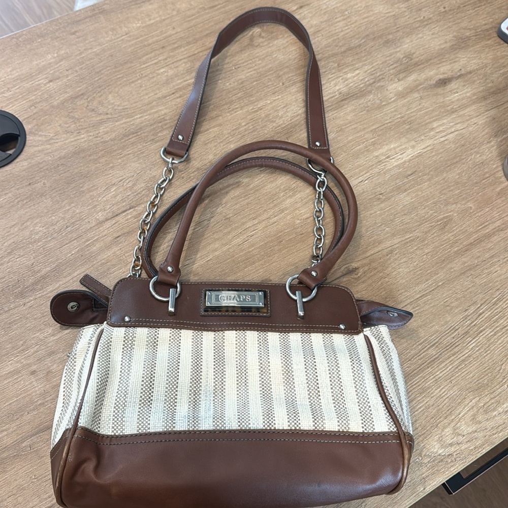Chaps Woven Stripe Women’s Handbag Purse 3 Compartments Zipper & Snap Close Cute - Picture 4 of 16